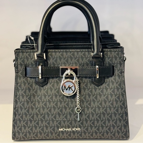 Michael Kors Hamilton Small Signature Logo Satchel Black Signature - Picture 4 of 9